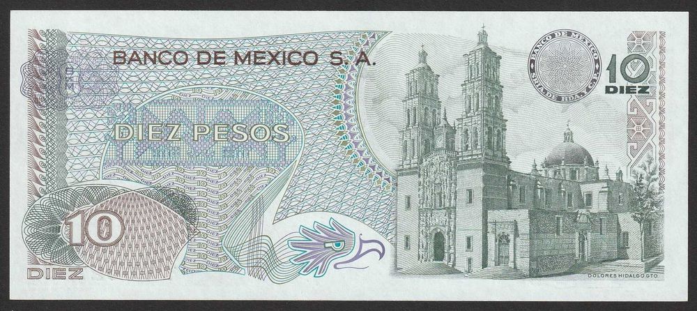 Meksyk 10 pesos 1972 - Hidalgo - stan bankowy UNC