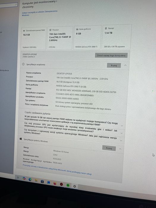 Komputer Gamingowy i5-11400F | RTX 3060 Ti 8GB | 16GB RAM | SSD + HDD