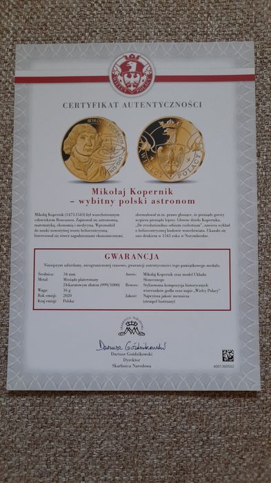 Medal Wielcy Polacy - Mikołaj Kopernik Wybitny Polski Astronom