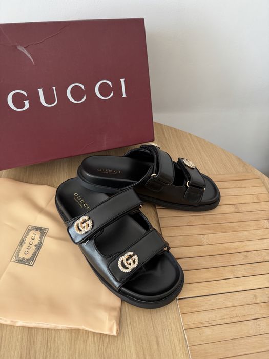 Klapki Gucci Crystal Double G Sandały GG Interlocking G