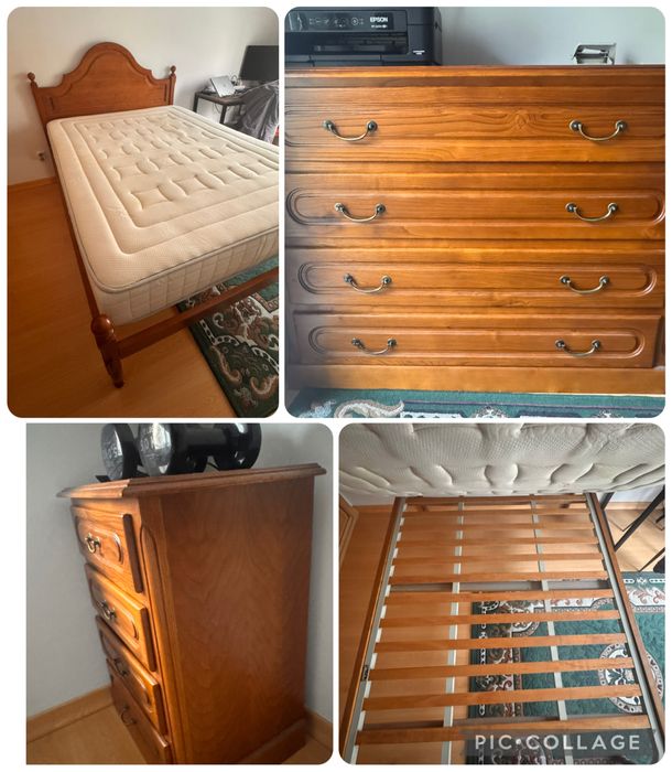Mobilia de Quarto ( Cama ,Colchão ,estrado , cómoda , mesas cabeceira)