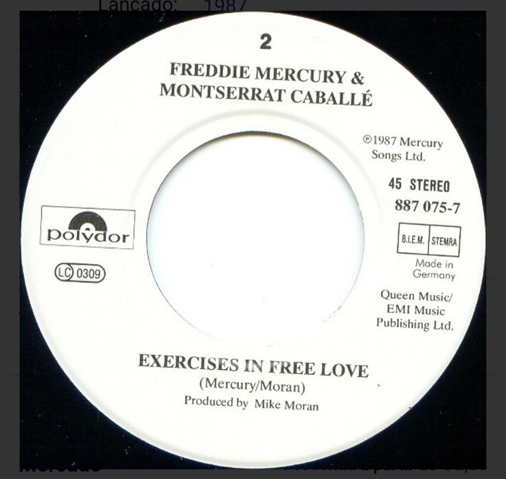 Single Vinil antigo Freddie Mercury & Montserrat Caballé ‎– Barcelona
