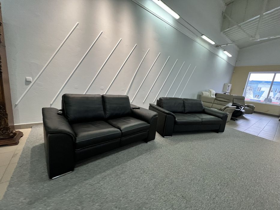 Диван трійка двійка реклайнер шкіряний чорний