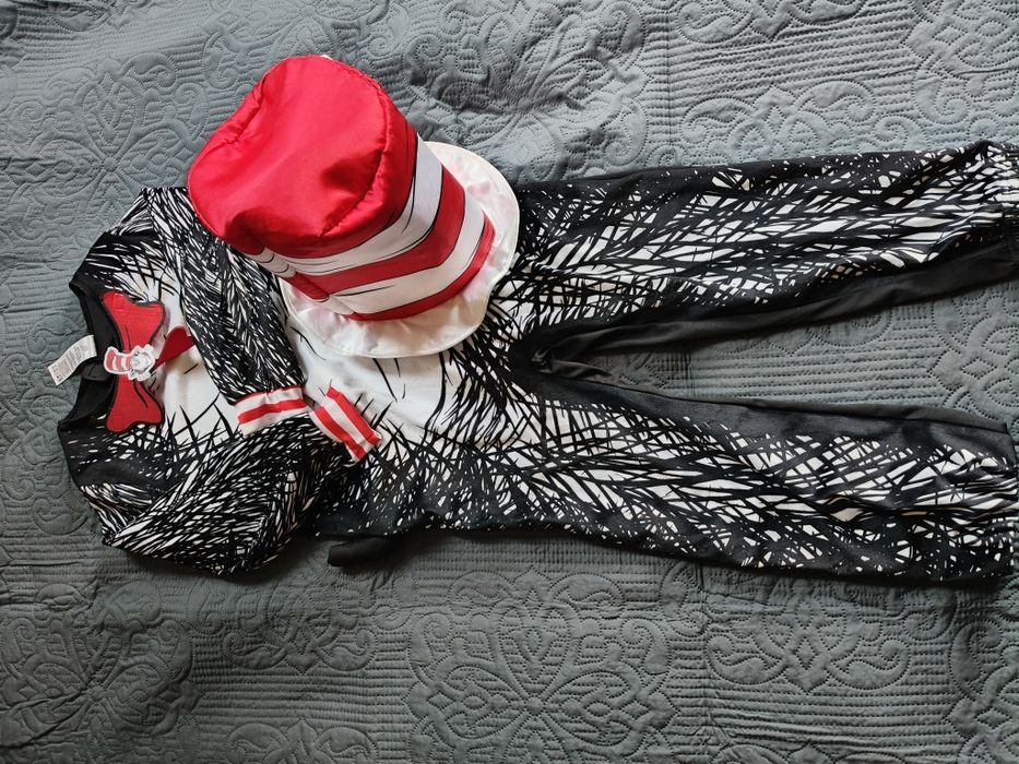 Dr. Seuss oryginalne przebranie z ogonem i kapeluszem karnawał halloween 7-8 lat