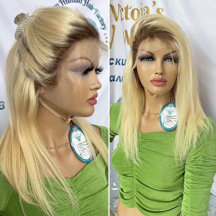 Натуральный парик большая система кожи славянский блонд волос омбре