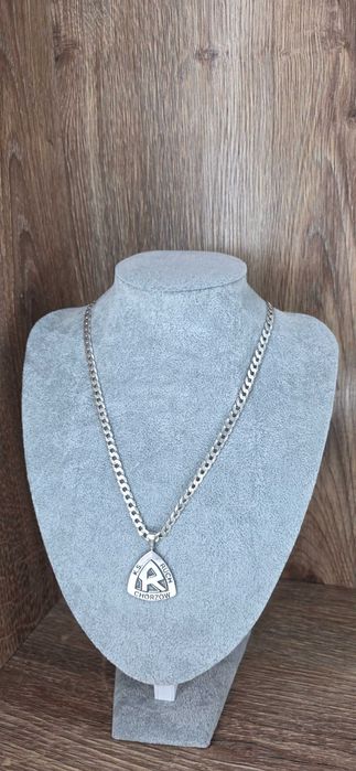 Srebrny Łańcuszek Wisiorek K.S. Ruch Chorzów Waga 27.27g Długość 60cm