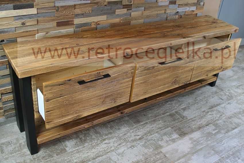 Szafka łazienkowa, stare drewno sosnowe, stalowe nogi