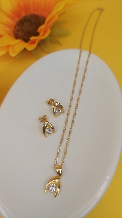 Conjunto luxo folheado a ouro 18 k com zirconia, semijoia de qualidade