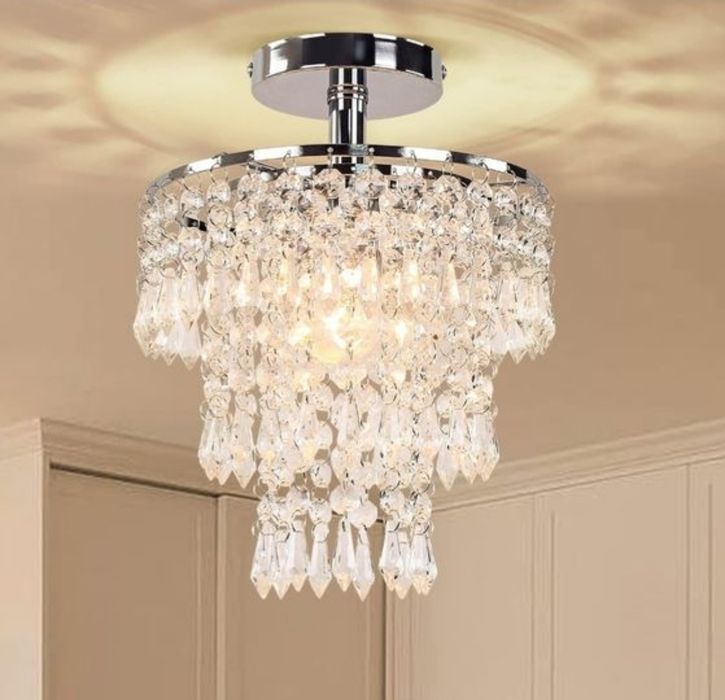 Żyrandol z kryształkami, lampa sufitowa, chrom, E27