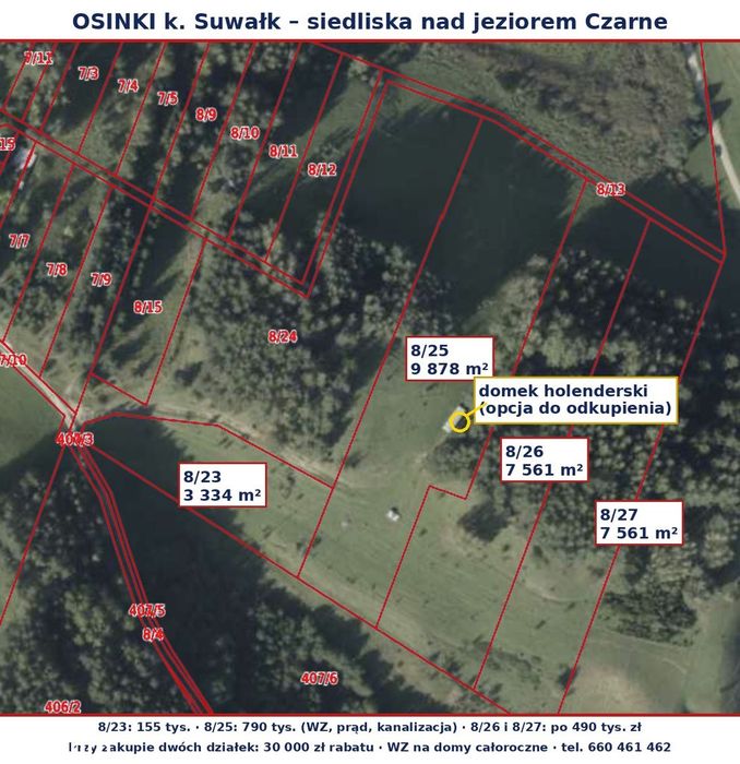 Siedlisko 7561 m², własny brzeg jeziora i las