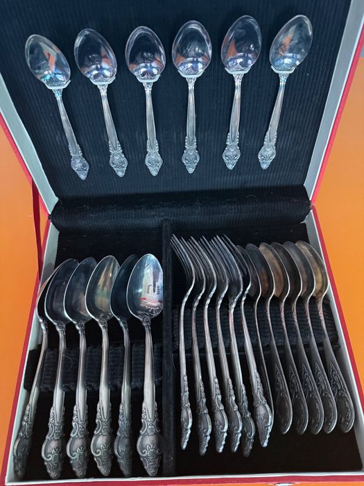 Столовые приборы 24 предмета мельхиор МНЦ посеребренные Роза