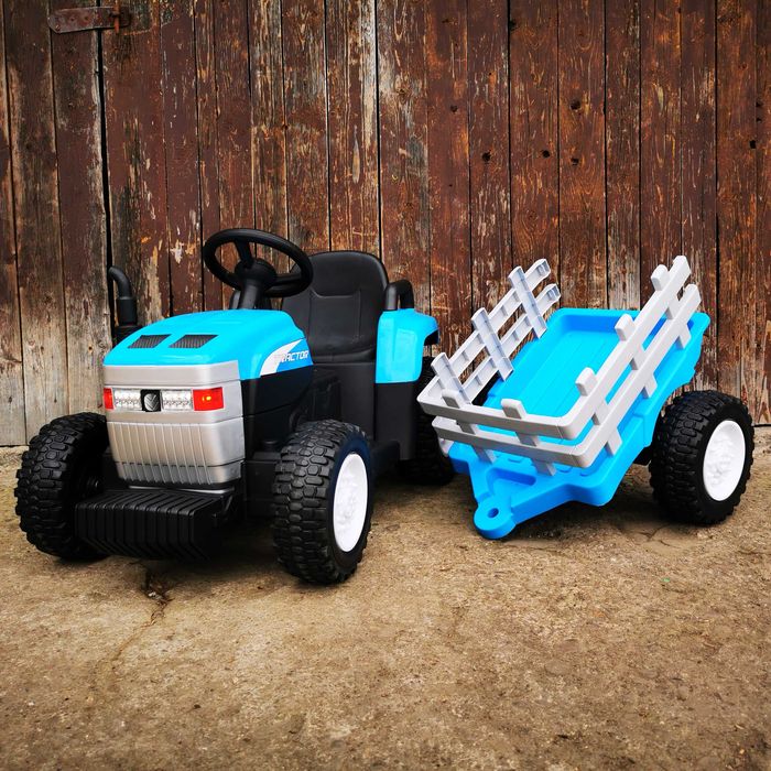 TRAKTOR NEW HOLLAND Ciągnik Elektryczny Naczepa Auto Akumulator ŚWIATŁA LED PILOT DZIECI