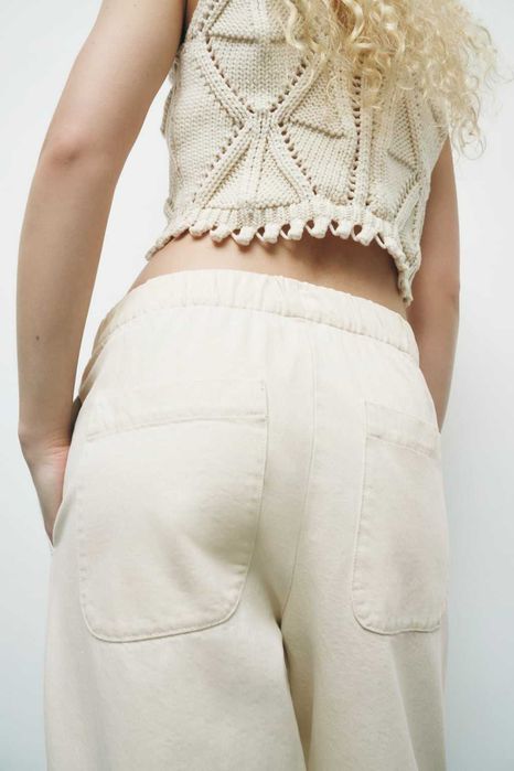 Zara Spodnie bawełniane ecru XS