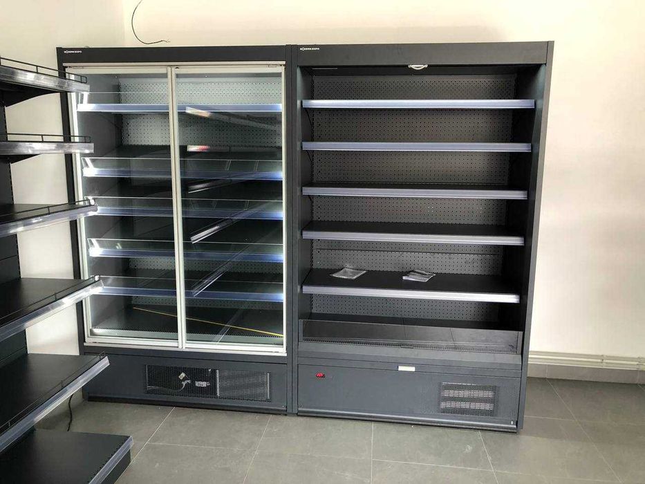 Торгове обладнання для магазину. Стелажі, холодильники, касові бокси
