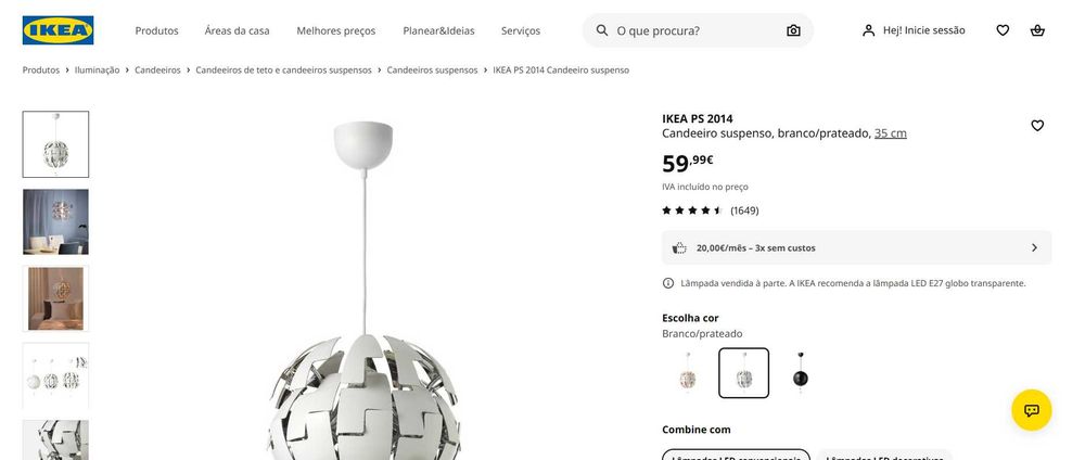 Candeeiro IKEA PS 2014 – Abre/Fecha – Excelente Estado