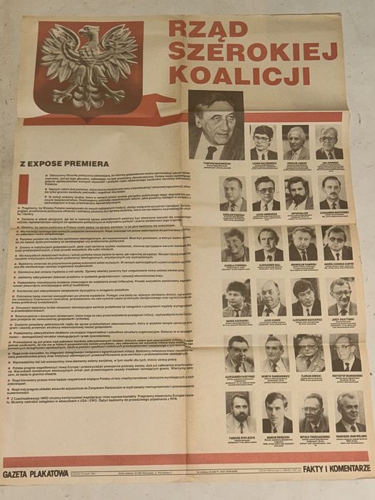 RZĄD SZEROKIEJ KOALICJI Gazeta Plakatowa 1989r.- Mazowiecki - PRL !