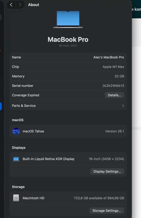 Macbook Pro 16" M1 Max 32GB/1TB Gray