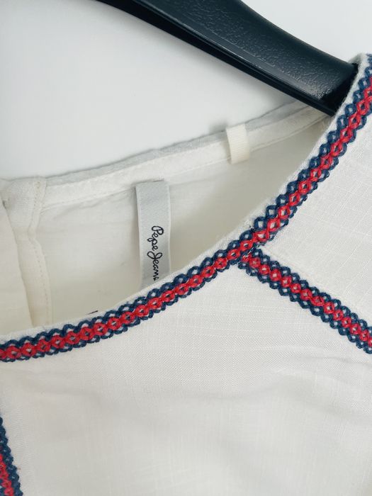 Pepe Jeans luźna biała bluzka tunika hafty 36-38 S M boho hippie