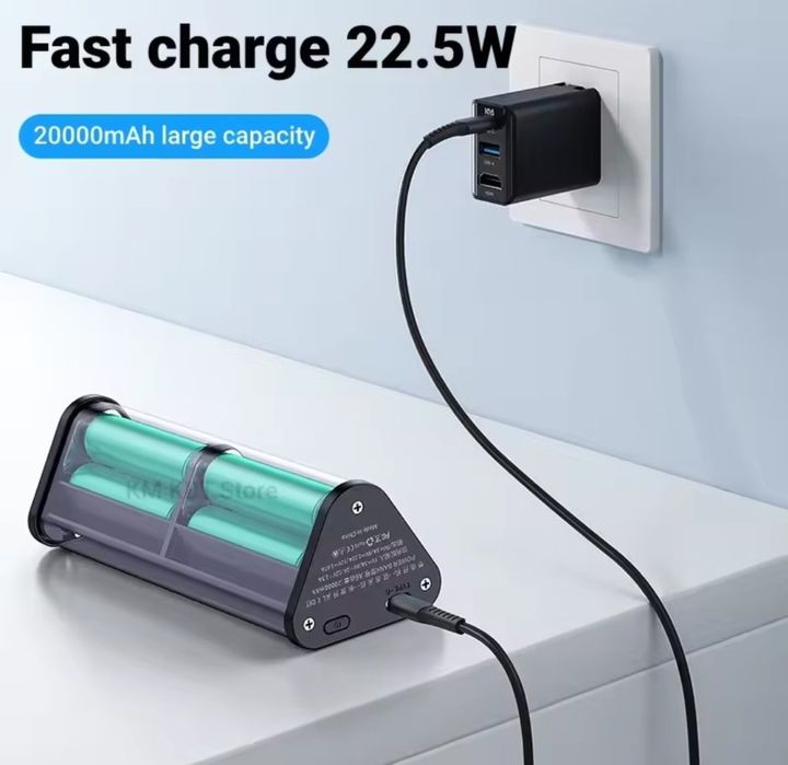 Прозрачный корпус повербанка с быстрой зарядкой 22.5 W на 6 батарей 18