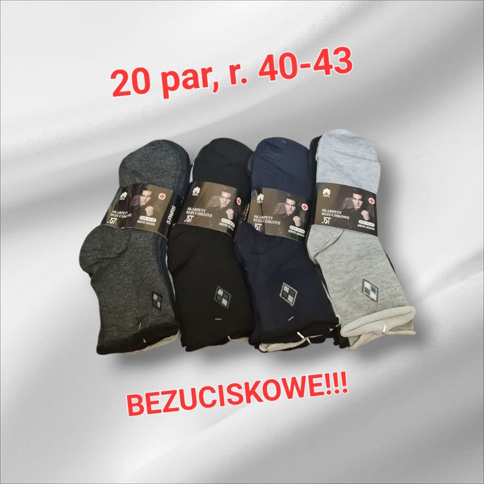 20 par skarpety męskie zdrowotne, bezuciskowe, 100% bawełna r. 40-43