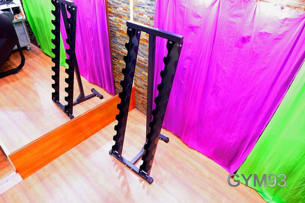 Stojak FRONTALNY na 10 par hantli 1 do 10 kg hex okrągłe chrom