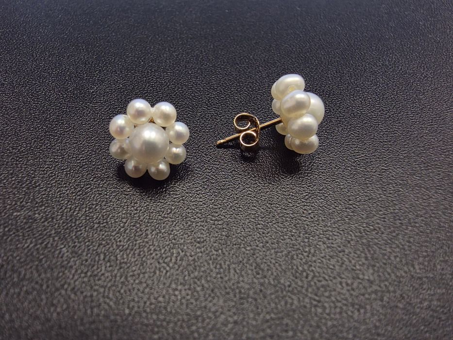 Okazja nowa cena Złote stare kolczyki z naturalnymi perłami oprawione