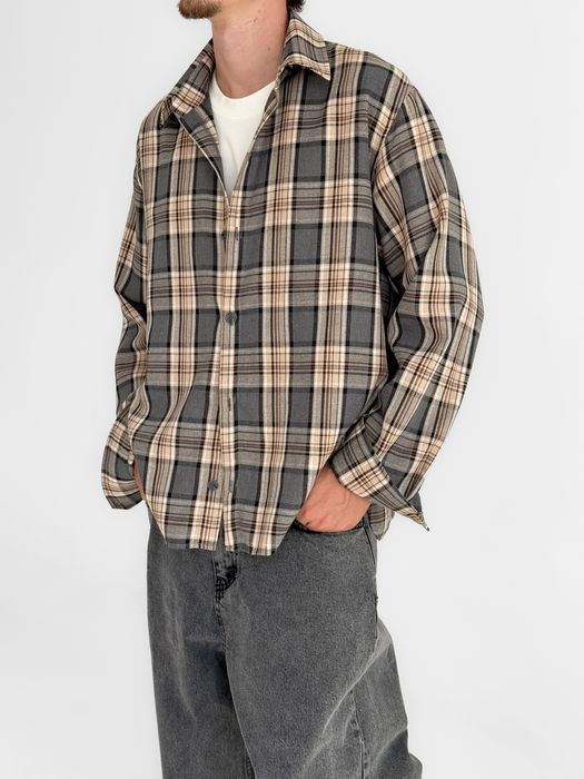 Сорочка чоловіча в клітинку з довгим рукавом Рубашка мужская клетка XL