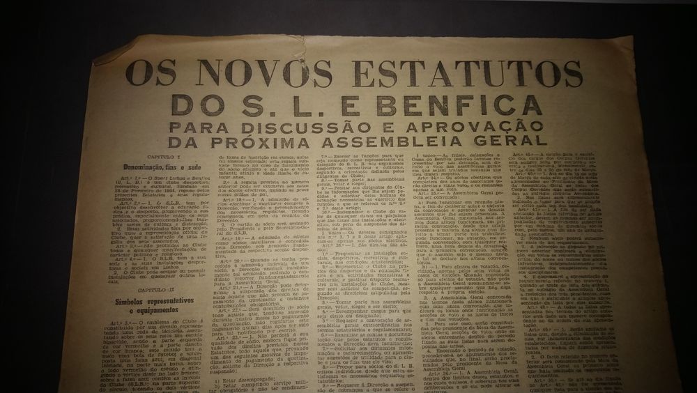 Estatutos do Sport Lisboa e Benfica dos anos 50/60