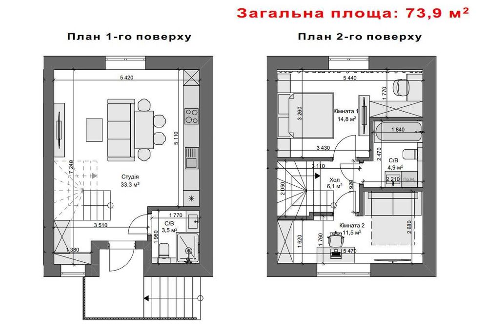 Дуплекс 74 м² з підвалом 35 м2 у центрі Гостомеля, територія ЖК Фрідом