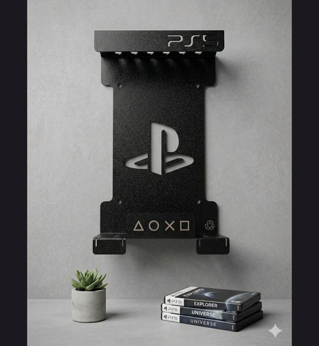Wieszak ścienny PS5 / PS4 – stalowy uchwyt na konsolę + pady