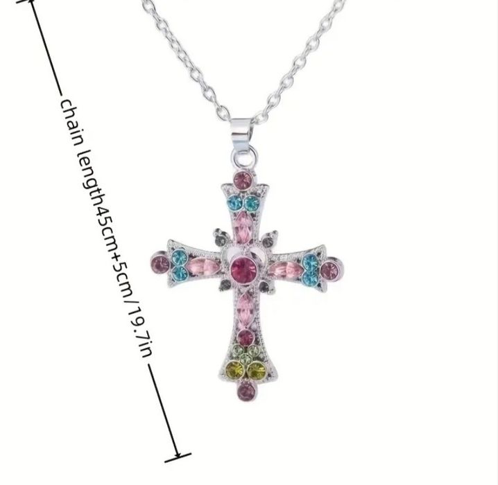 Ожерелье-чокер с искусственным бриллиантом в готическом стиле крестом.