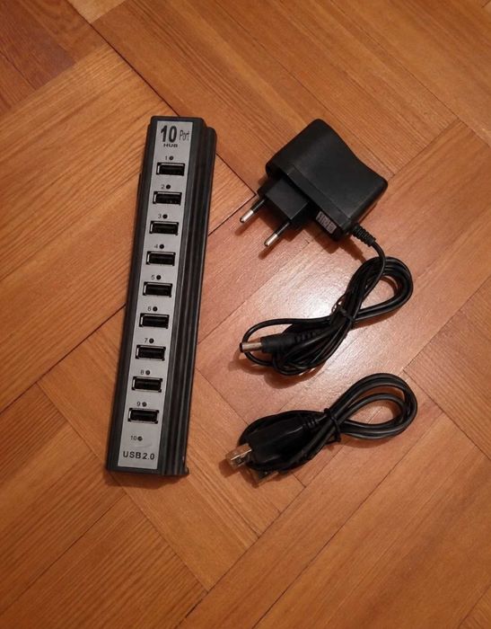 Usb хаб розгалужувач на 10 портів з блоком живлення usb 2.0