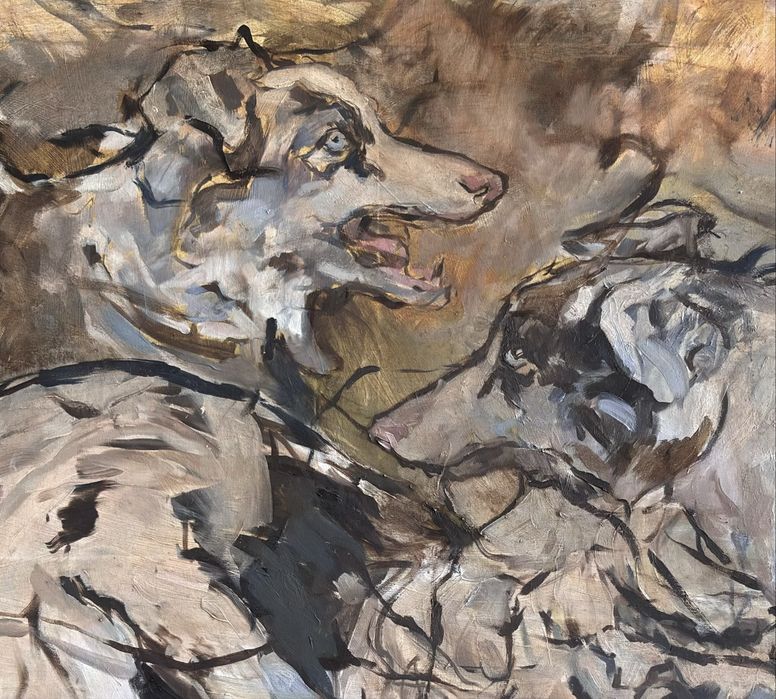 Obraz olejny na płótnie, olej na płótnie "Kłęby psów" 110x110