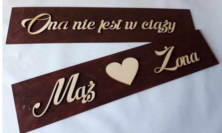 Tablica do auta Mąż Żona 3D Ślub drewniane wesele