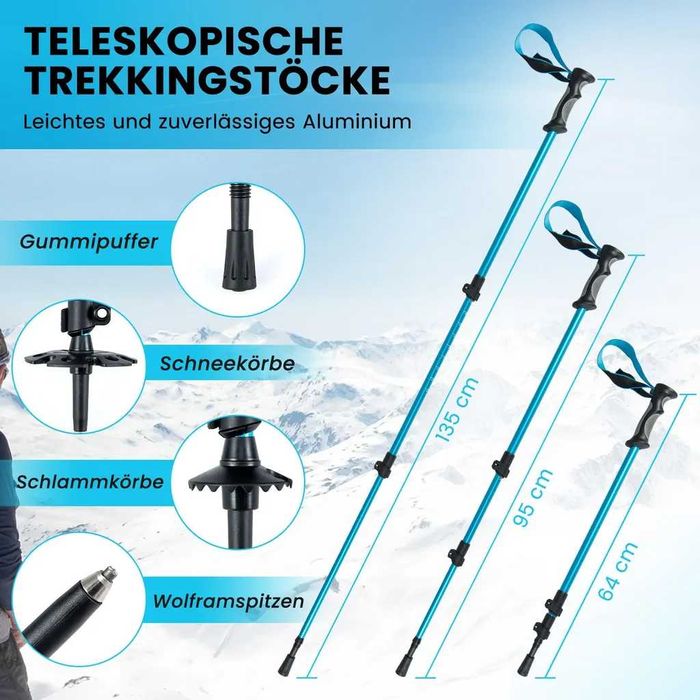 Zestaw rakiet śnieżnych oraz kijów trekkingowych