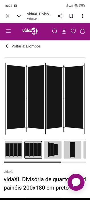 vidaXL Divisória de quarto com 4 painéis 200x180 cm preto