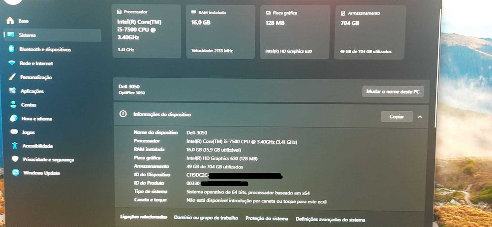 Desktop DELL Optiplex 3050 | i5-7500 | 7.ª G | 16GB RAM | NVMe 256GB + HDD 500GB | WiFi | W11