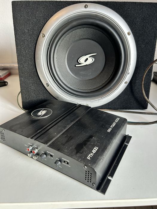 Subwoofer MTX 12’’ com caixa + amplificador MTX RTx800