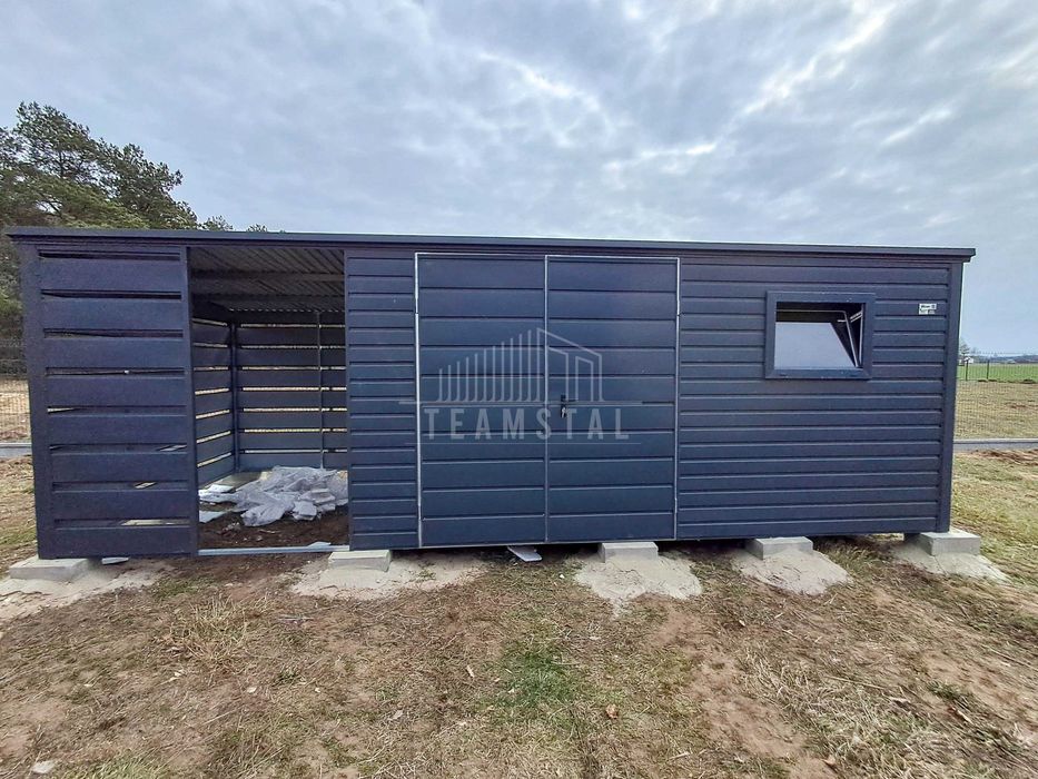 Schowek domek ogrodowy 4,5x2,5m + wiata 2m brama okno dach TS1077