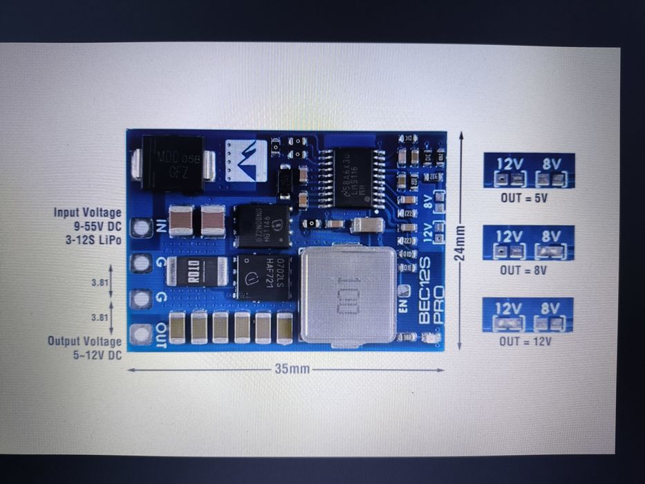 Mateksys Matek BEC12S-pro, плата живлення, вхід 9-55В, вихід 5В/8В/12В