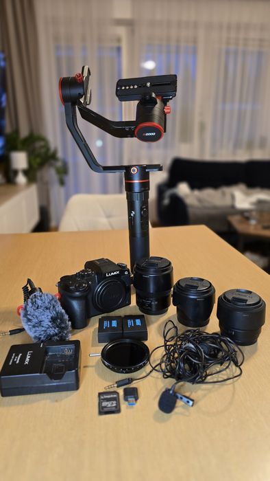 Panasonic Lumix G7 + 3 obiektywy + gimbal FeiyuTech A2000