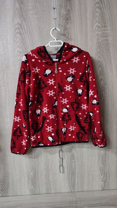 Bluza polarowa 110 nowa, z kapturem i kieszeniami, świąteczna