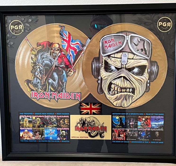 Iron Maiden – Winylowa Płyta w Ramie z Złotym Kolorem