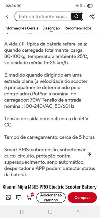 Bateria trotinete xiaomi m365 pro