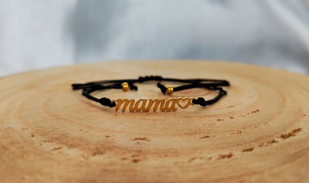 Bransoletka mama Dzień Matki dla Mamy sznurkowa czarna stal nierdzewna