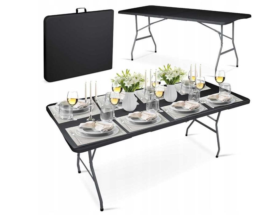 STÓŁ CATERINGOWY bankietowy ogrodowy składany 180 cm czarny - PROMOCJA