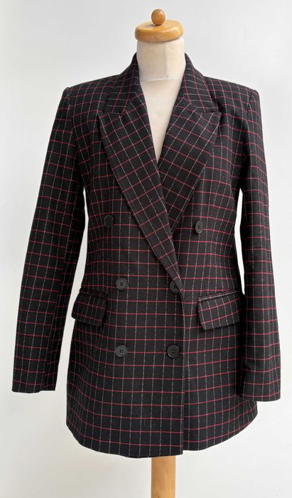 Garnitur Zara Czarny Kratka S 36 Wełna Wełniany Elegancki