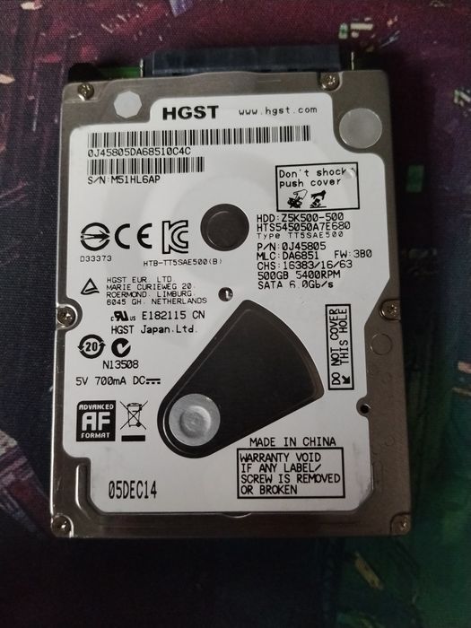 HDD HGST 500GB 2.5" SATA. HTS545050A7E680