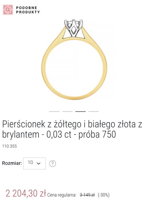 Pierscionek złoty z brylantem r. 17