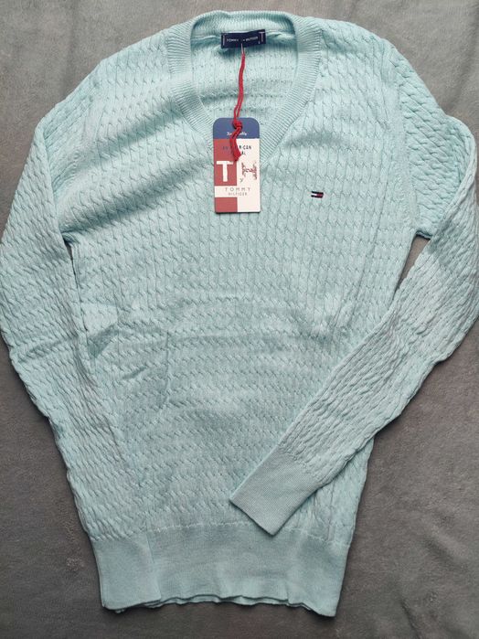 S- XL Premium Swetry Damskie Tommy Hilfiger Swetr Wyszywane HIT błękitny